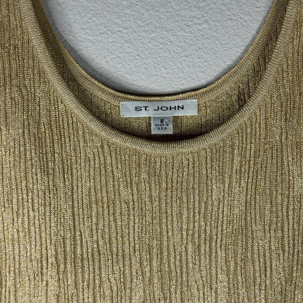 St. John Gold Textured Knit Shell Top Size S Metallic Santana Style Tank
